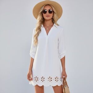 Coastal White Swim Cover Up Dress Beach Vacation Resort Tunic XL